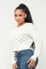 cream Cozy Checker Sweater Top