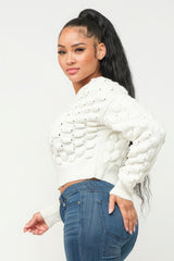 cream Cozy Checker Sweater Top