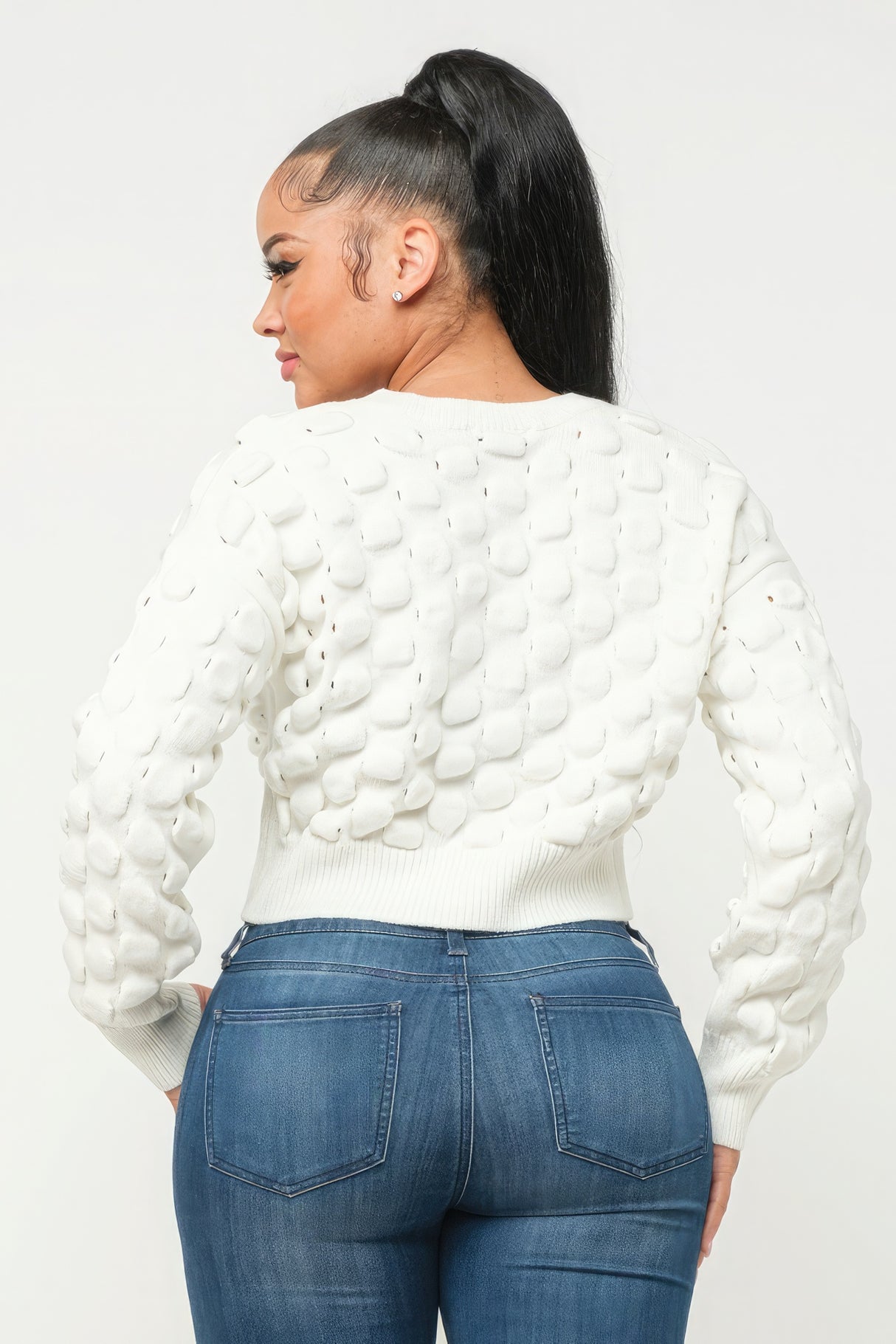 cream Cozy Checker Sweater Top