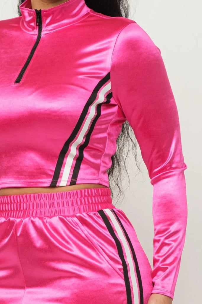 pink Cropped Jacket & Jogger Pants Set