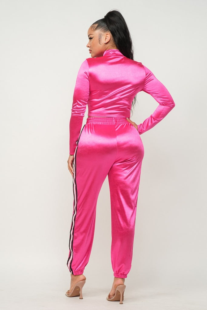 pink Cropped Jacket & Jogger Pants Set