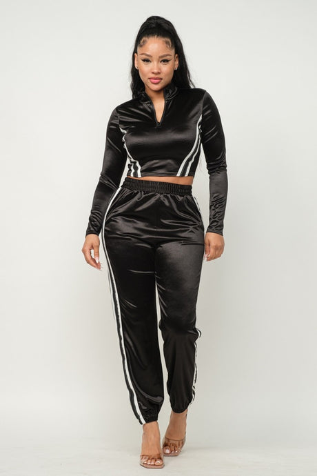 Black Cropped Jacket & Jogger Pants Set