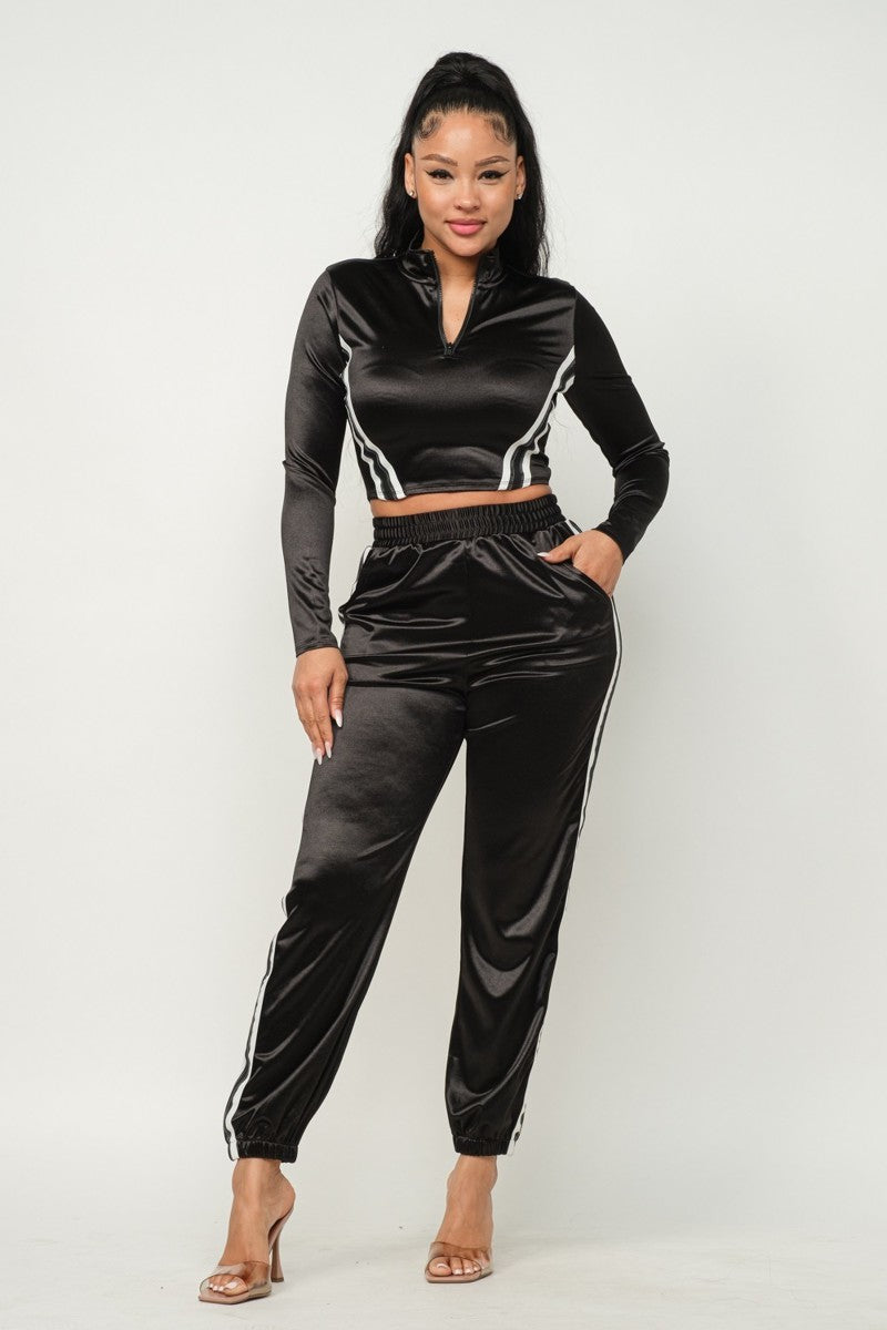 Black Cropped Jacket & Jogger Pants Set