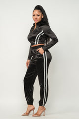 Black Cropped Jacket & Jogger Pants Set