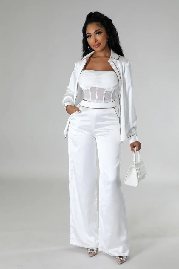 ivory tunic top and matching wide leg pant set