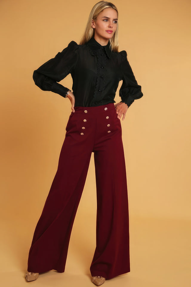 deep red High Waisted Wide Leg Dress Pants