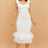 Model wearing white Organza Ruffle midi Dress
