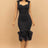 model wearing Black Organza Ruffle midi Dress