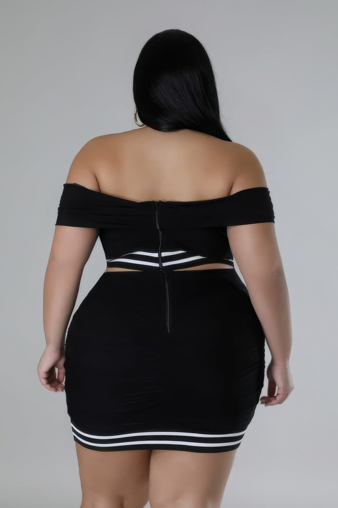 back view of Black Plus Size Sweetheart Skirt Set