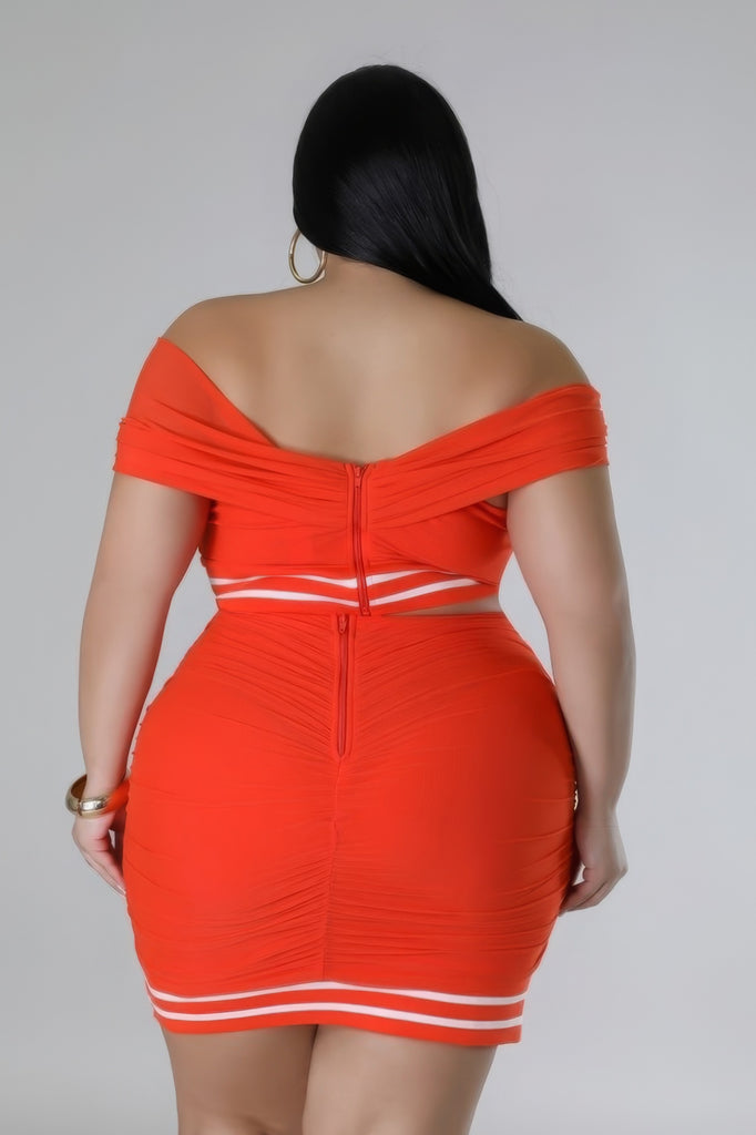 back view of orange Plus Size Sweetheart Skirt Set