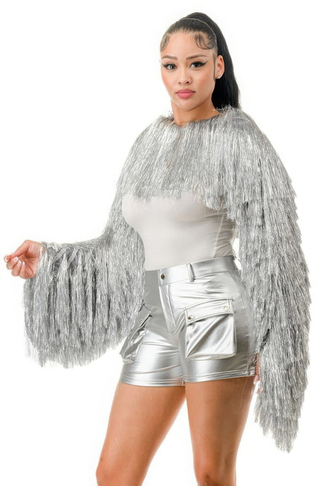 silver Shake It Up Metallic Bolero Jacket