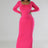 Model wearing pink Long Sleeves Open Back Midi Dress with hands on hips