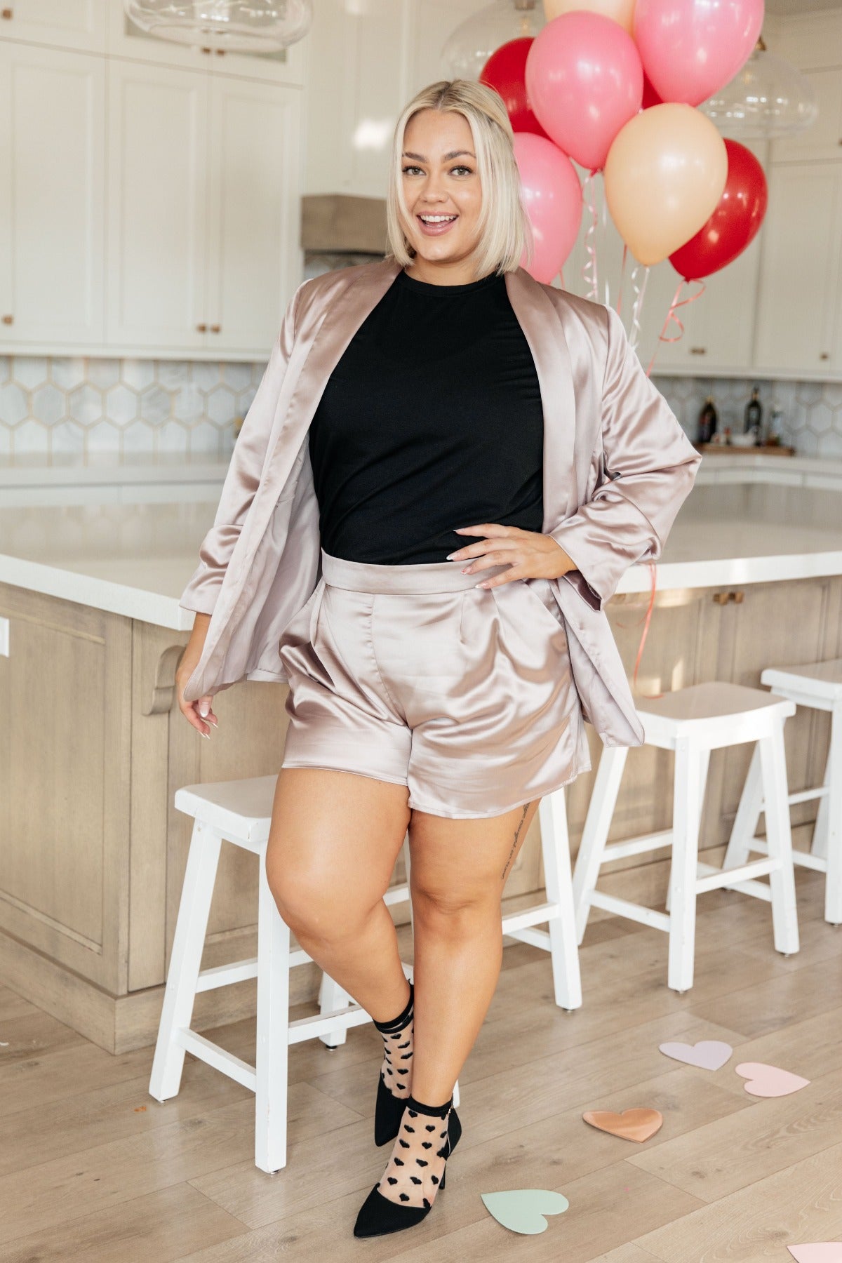 plus size Champagne Kiss Satin Blazer