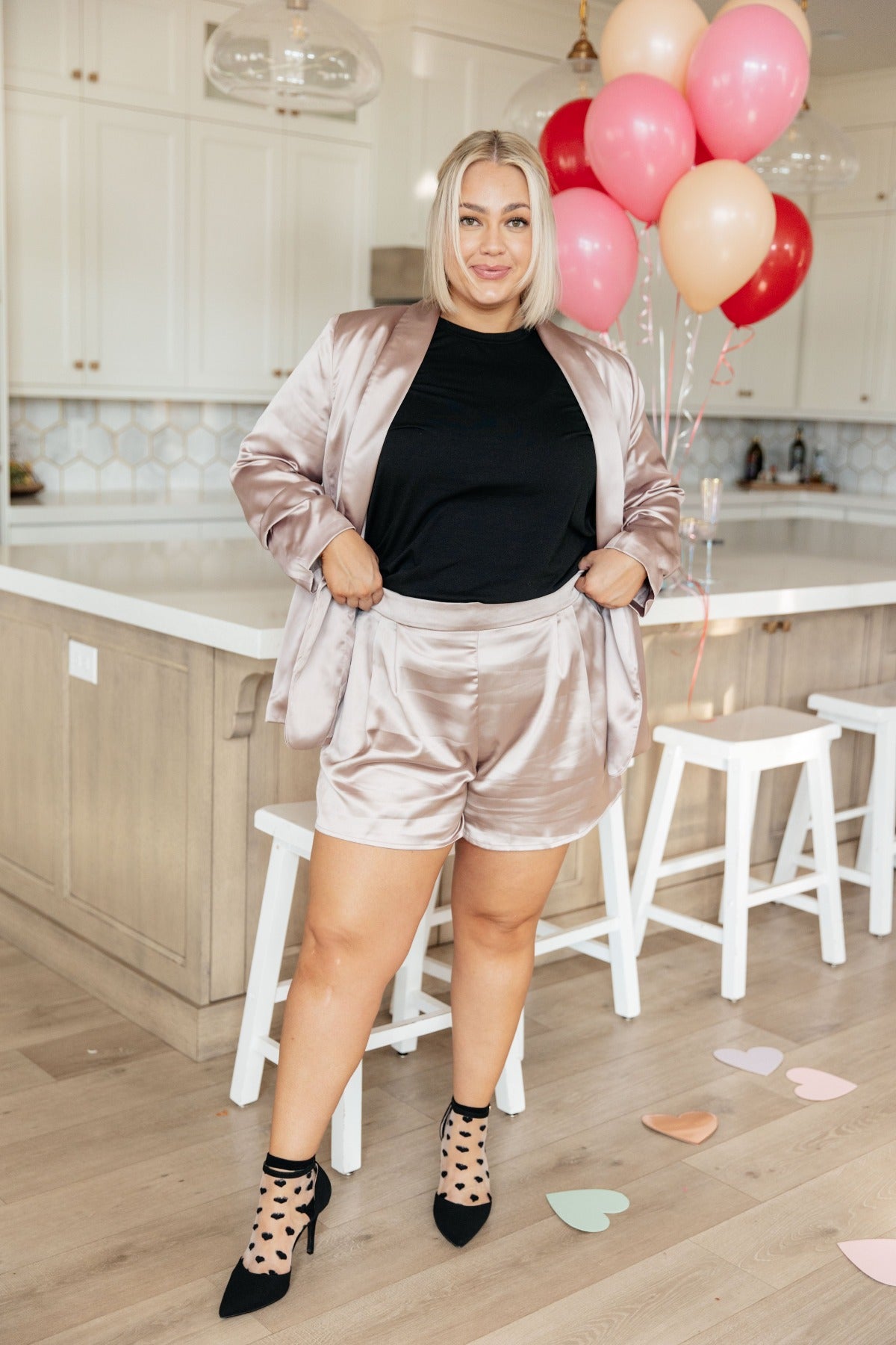 Plus size Champagne Kiss Satin Shorts