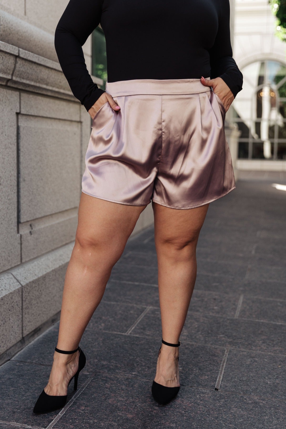 plus size Champagne Kiss Satin Shorts