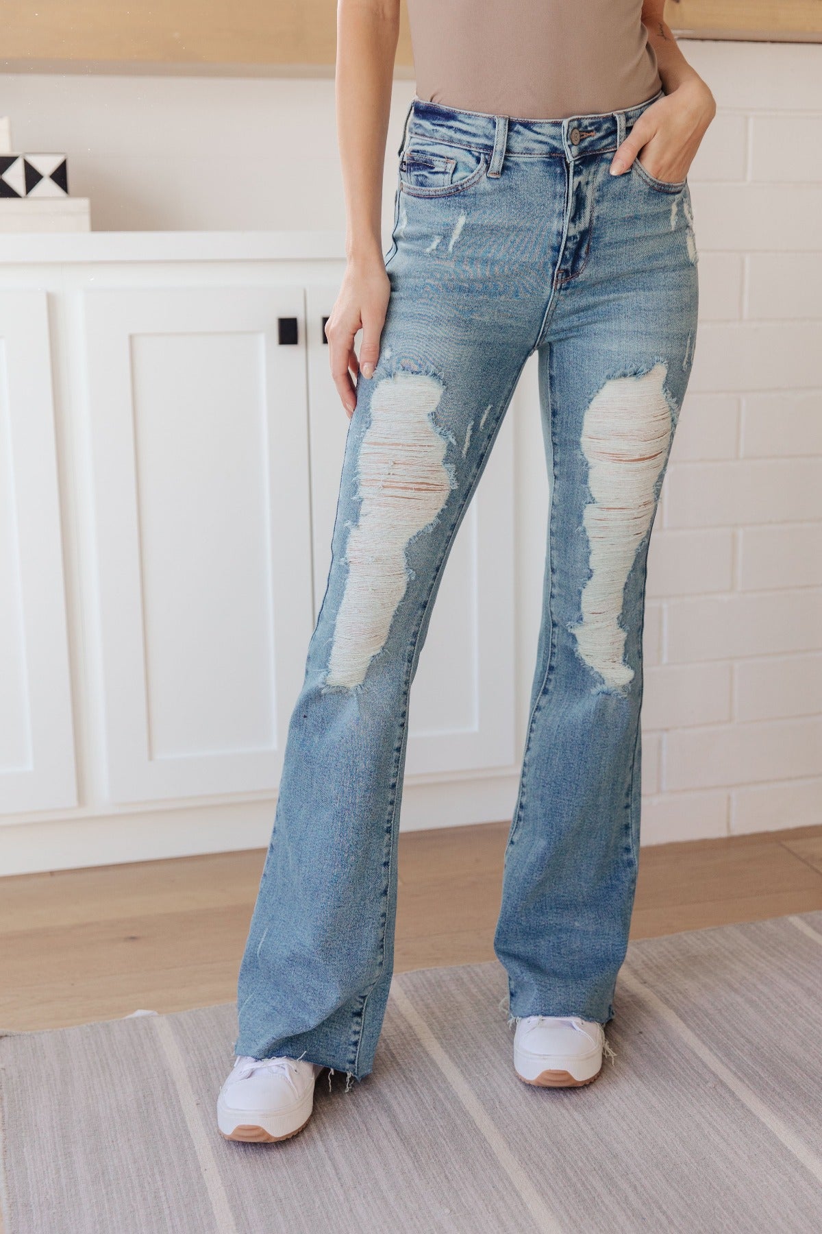 Heavy Destroy Flare Jeans from Judy Blue Medium Wash