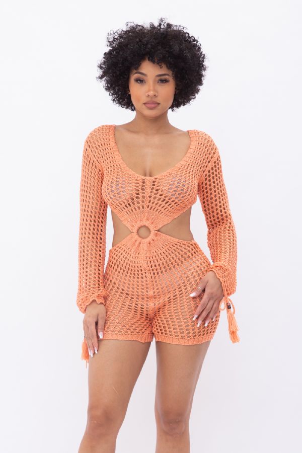 orange acrylic see through crochet sexy romper