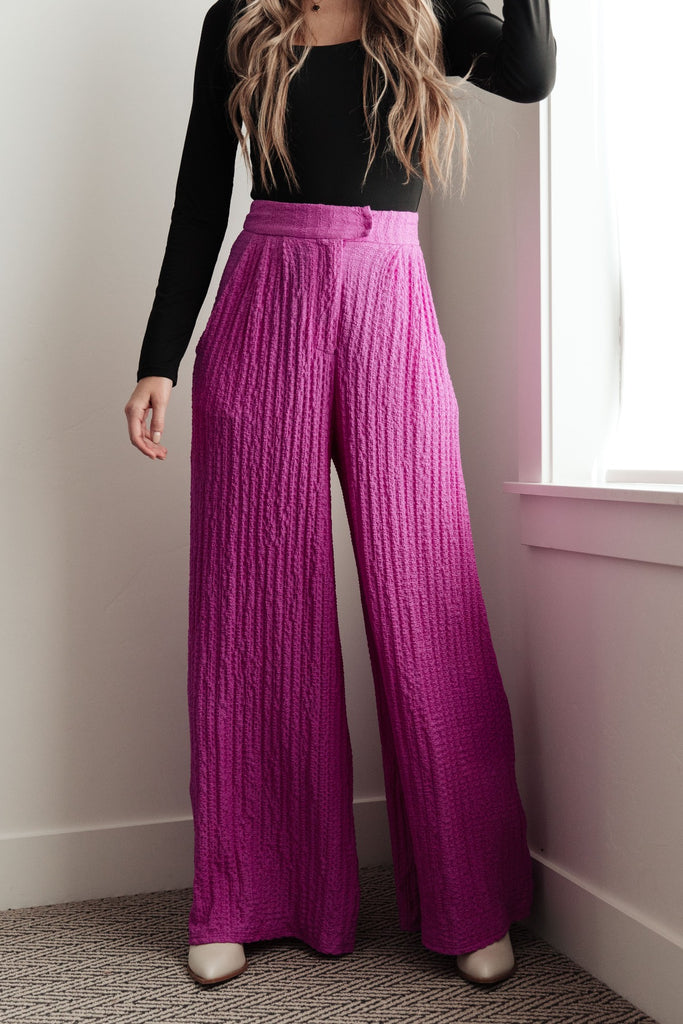 Pleated Pink Wide Leg Trouser Pants
