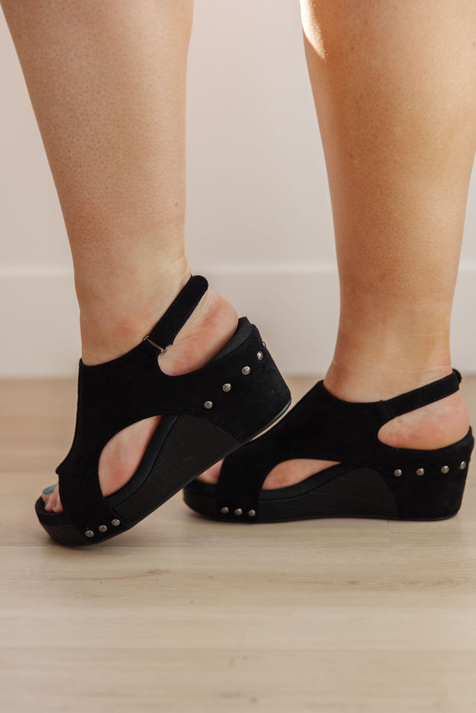 Corkys Black Suede Slingback Wedge Sandals