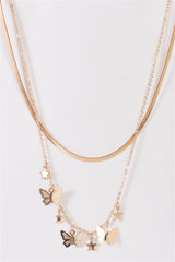 Gold Flat Snake & Link Chain With 3D Butterflies & Stars