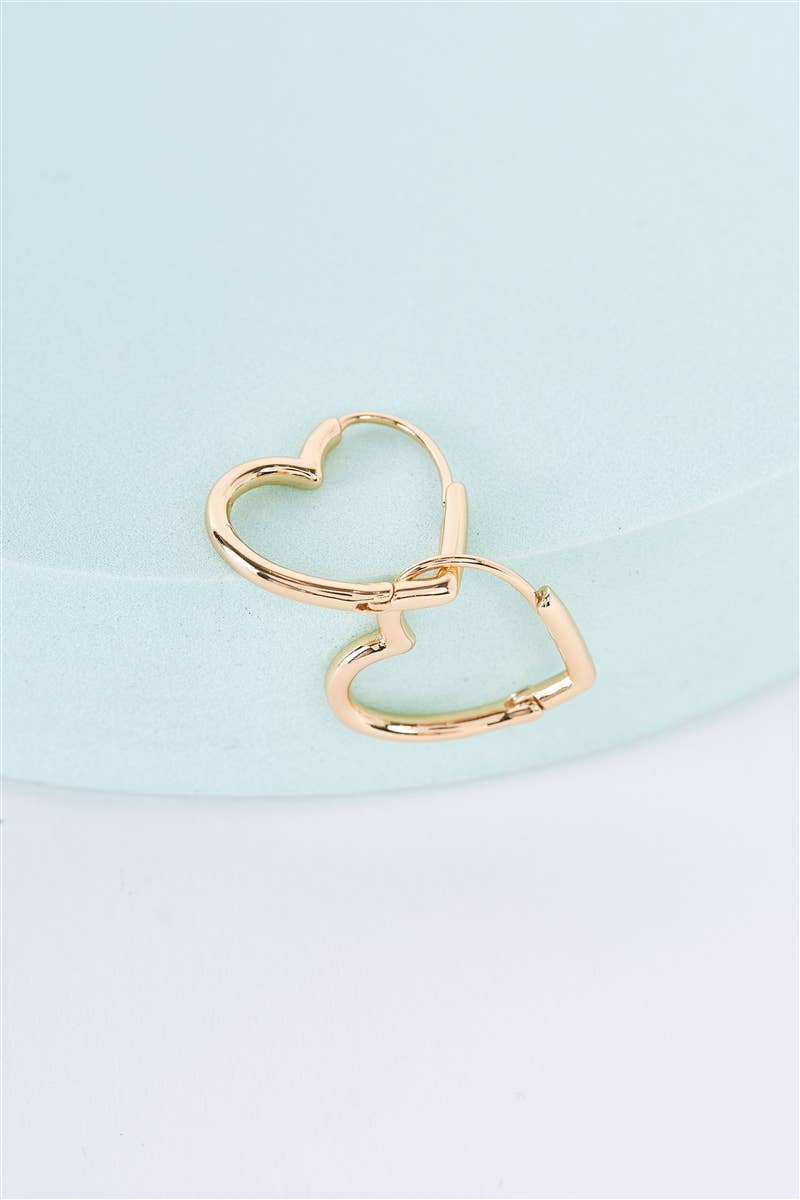 Gold Heart Drop Hoop Earrings