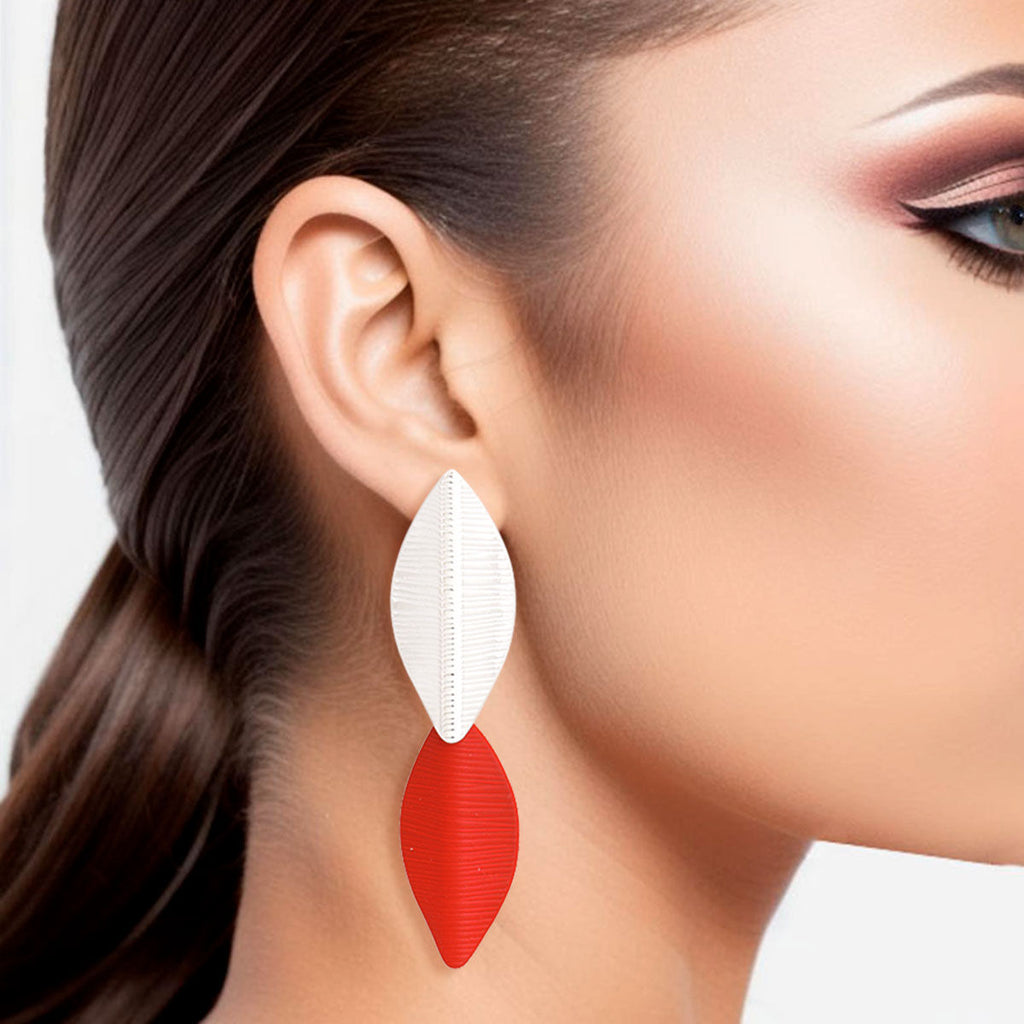 Drop Red Silver Leaf Medium Earrings for Women