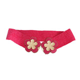 Stretch Belt Raffia Fuchsia Flower for Women